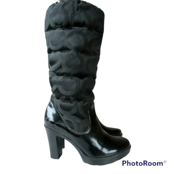 Coach Loryn Black Heeled Puffer Boots 